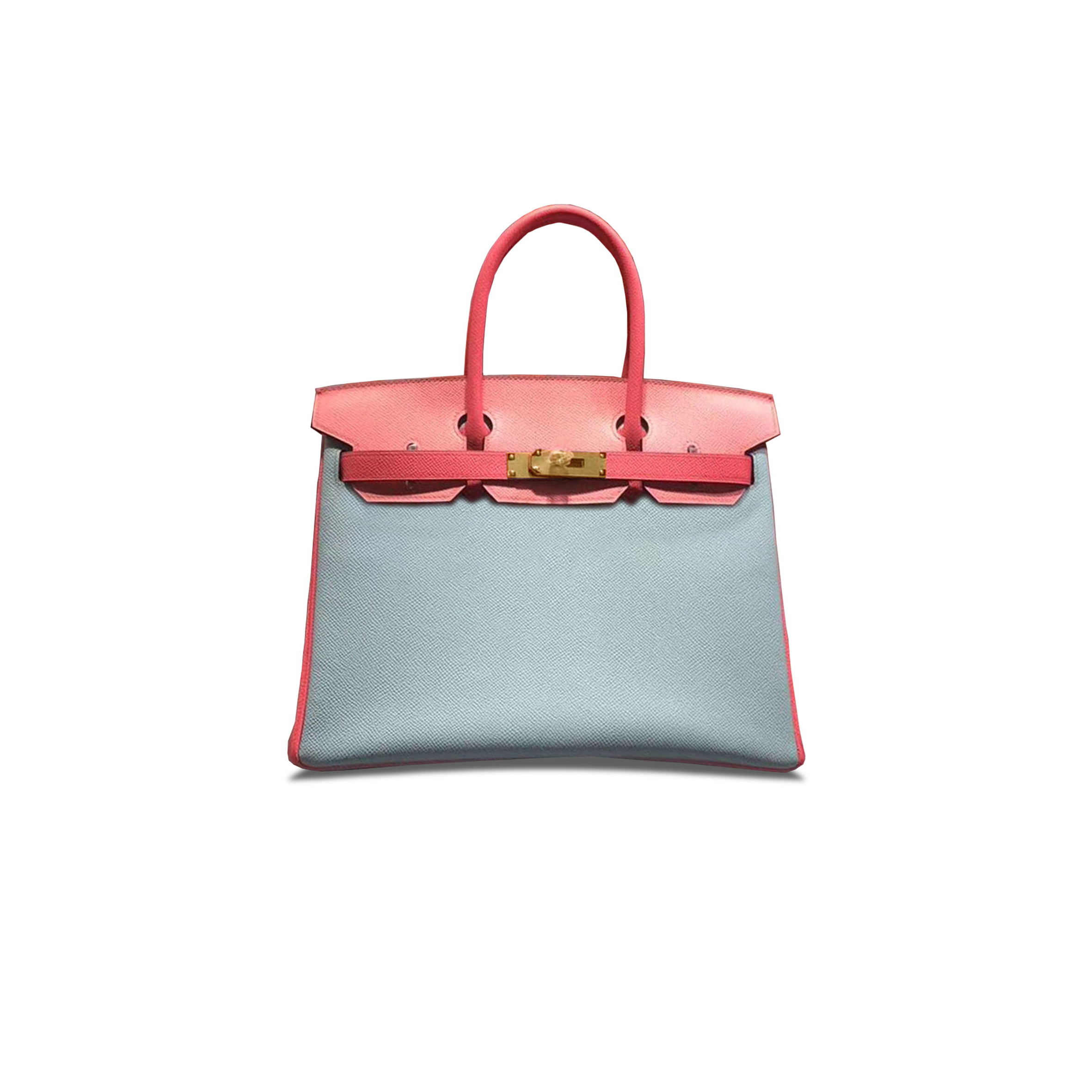 HERMÈS BIRKIN 30 EPSOM MACARON BLUE MILKSHAKE PINK LIPSTICK PINK SILVER BUCKLE H028369CK25 (30*23*15cm)